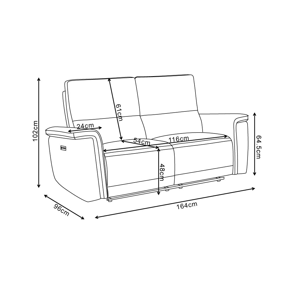Divano recliner elettrico 2 posti tessuto grigio 164 cm Velveta