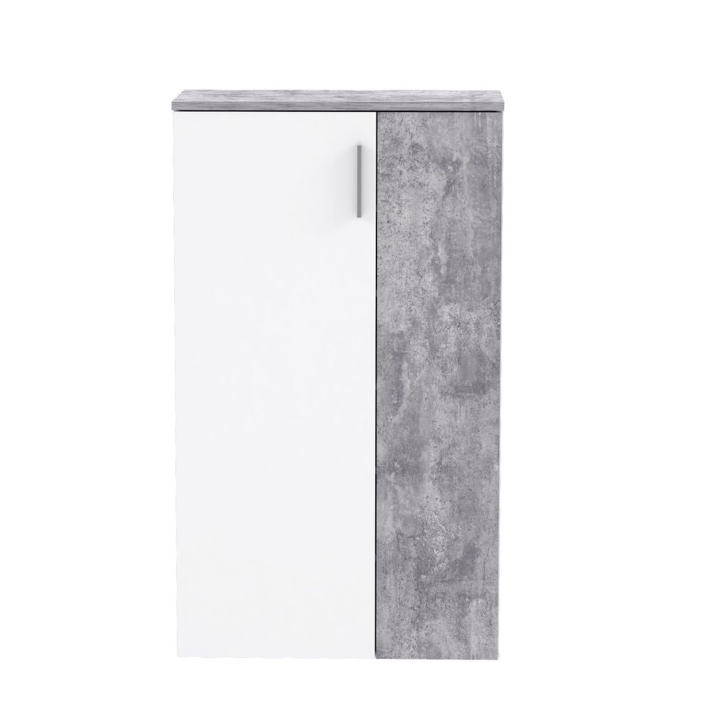 Mobile multiuso scarpiera 2 ante con 5 ripiani colore bianco e cemento 69x34x120H Lucio