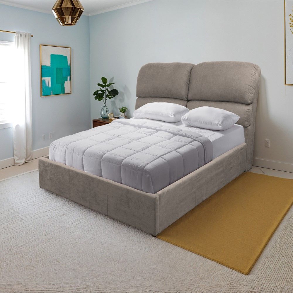 Lit coffre une place et demie en tissu coloris tourterelle 178x222x120H Sofaback