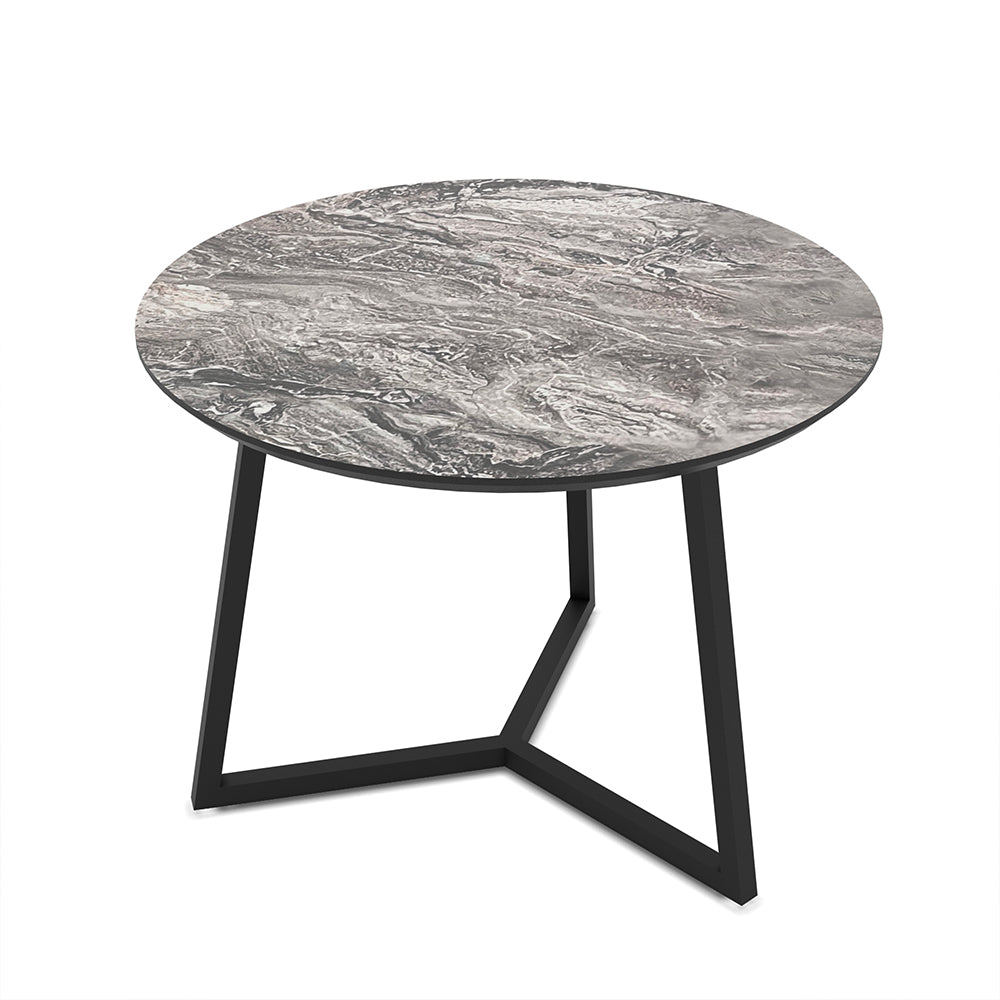 Tavolino da salotto con piano effetto marmo nero arabesque e gambe nere Klint