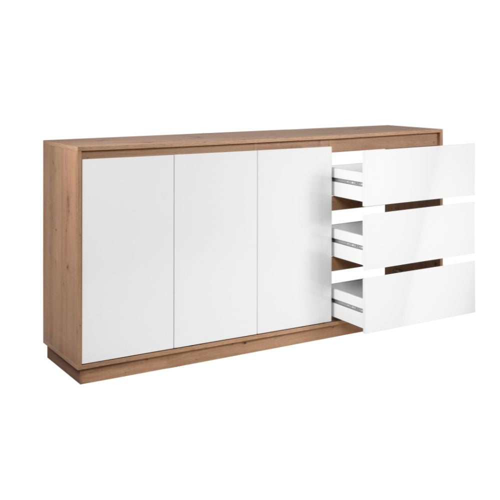 BUFFET PHOENIX 51A 3 PORTES ET 3 TIROIRS STRUCTURE CHÊNE FAÇADE BLANCHE (003738)