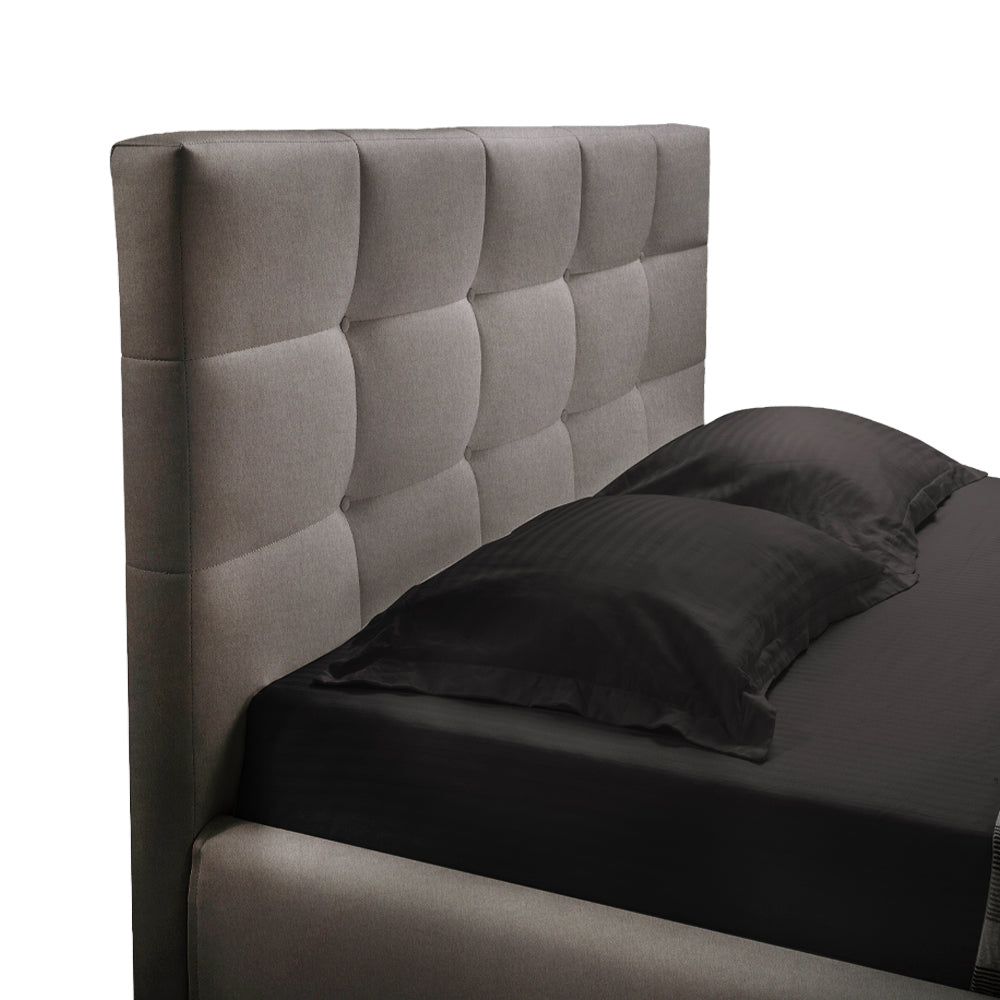 Doppelbett mit Bettkasten und Kopfteil in taupefarbenem Stoff - Neapel
