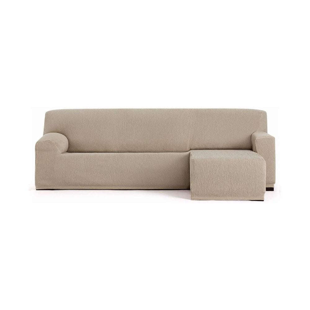 Elastischer Sofabezug 250/310 cm, rechtsseitige Ottomane, beige, kurze Armlehne - Troya