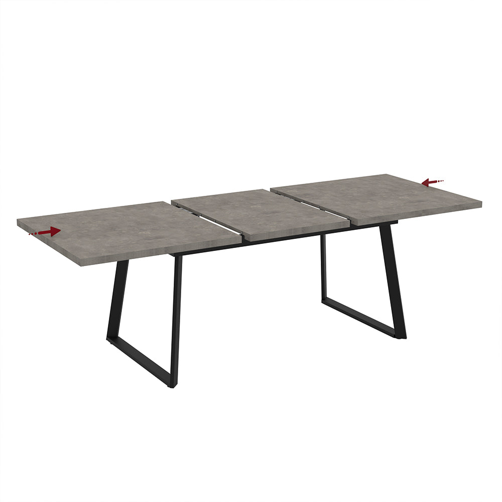 Tavolo allungabile piano grigio cemento e gambe in metallo nero 170x90x75h Lavinya