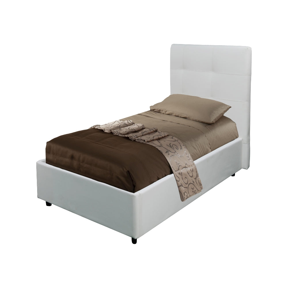 Letto singolo contenitore ecopelle colore bianco - Ascoli