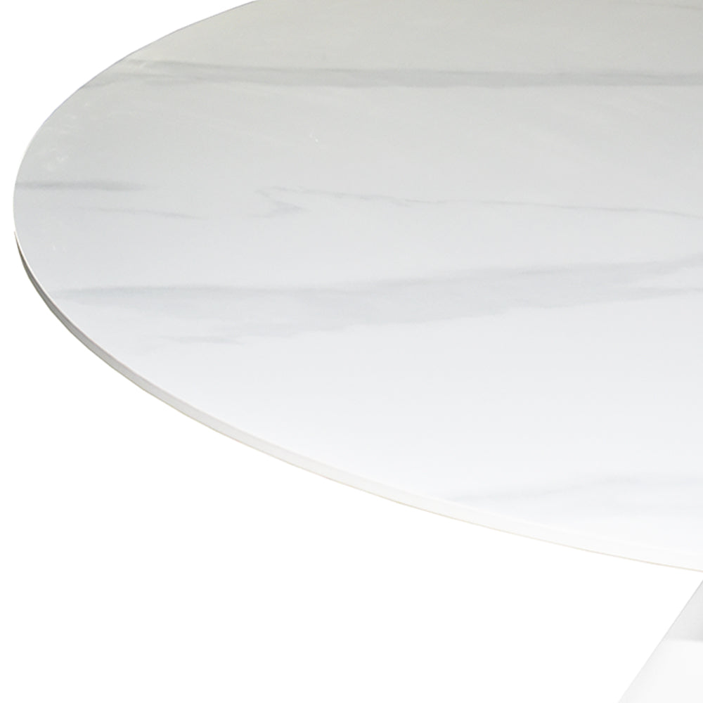 Tavolo rotondo con piano effetto marmo bianco 150x150x76H Punto