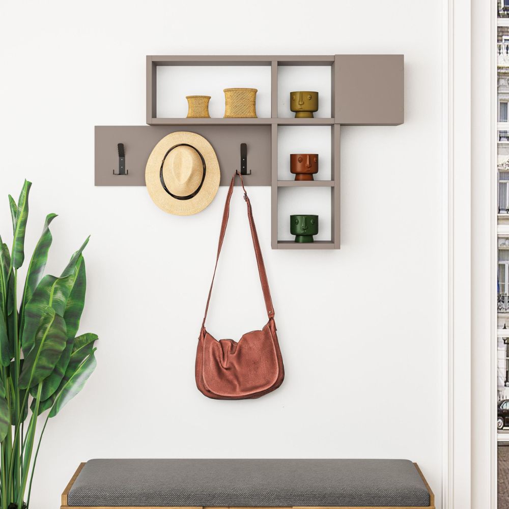 Wandgarderobe mit Haken und Ablagen in Taupe - Game