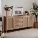 Enfilade en chêne sonoma de 175 cm avec 3 tiroirs et 3 portes effet raphia - KUTA51A