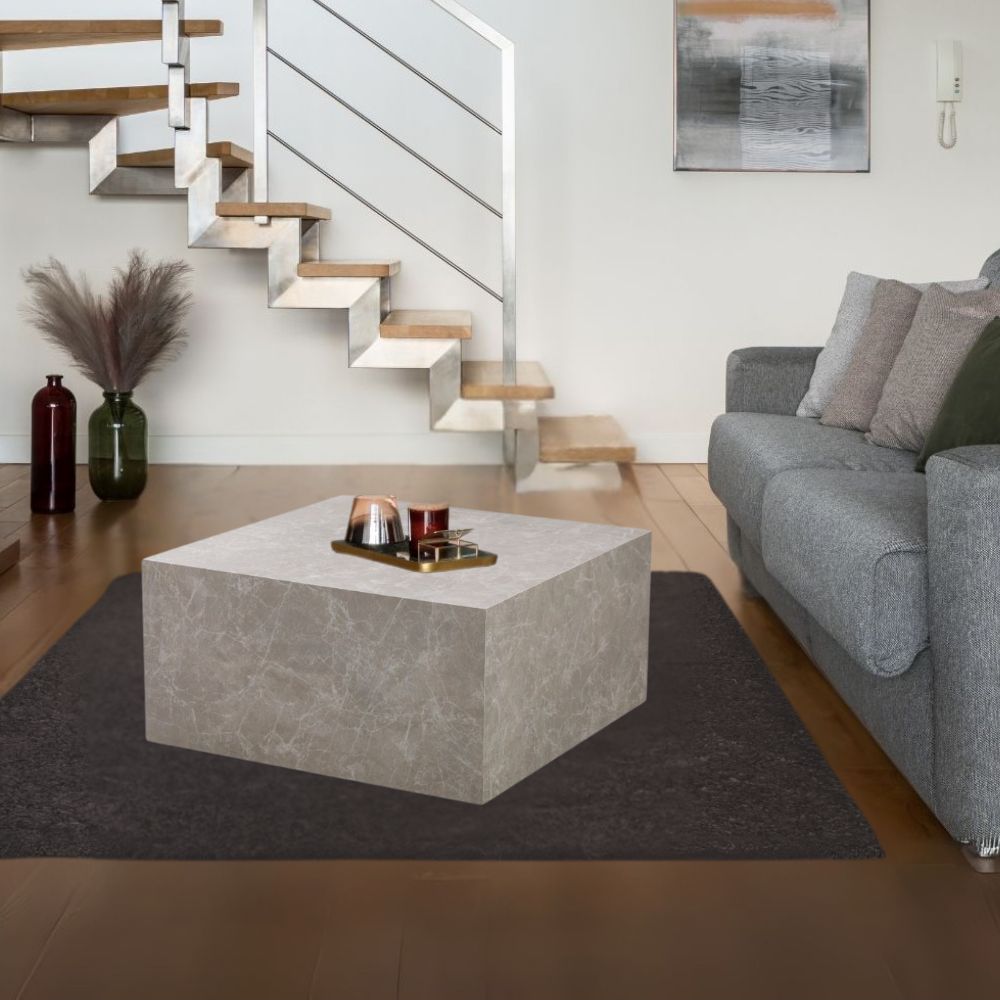 Tavolino da salotto quadrato effetto marmo beige 80x40H cm - Leila