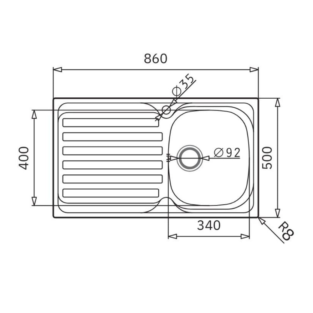 Lavello da incasso monostampo 1 vasca e gocciolatoio sinistro inox Adriatico861