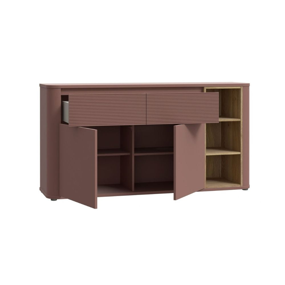 Madia 2 ante 2 cassetti con vani a giorno 160 cm terracotta e dettaglio rovere Origin Core