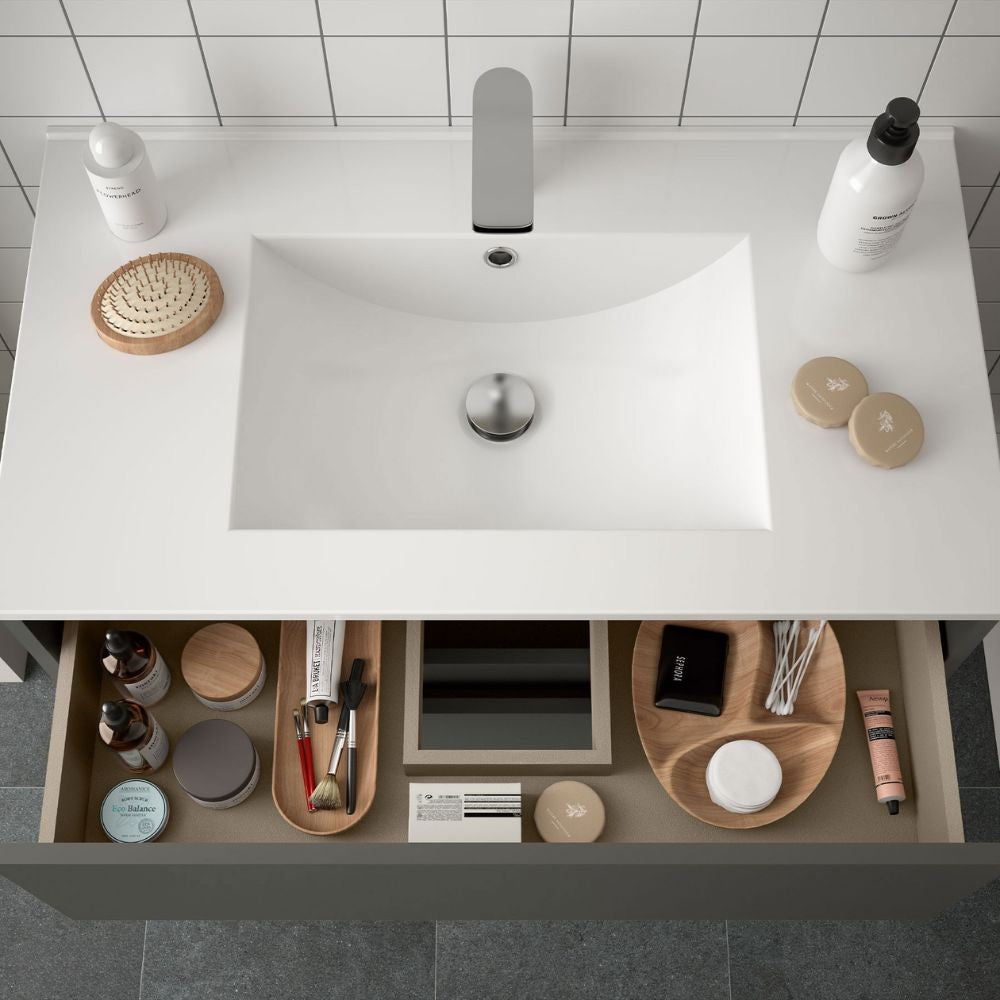 Mobile bagno sospeso Claros80 grigio opaco con lavabo 2 cassetti 80x45x56h