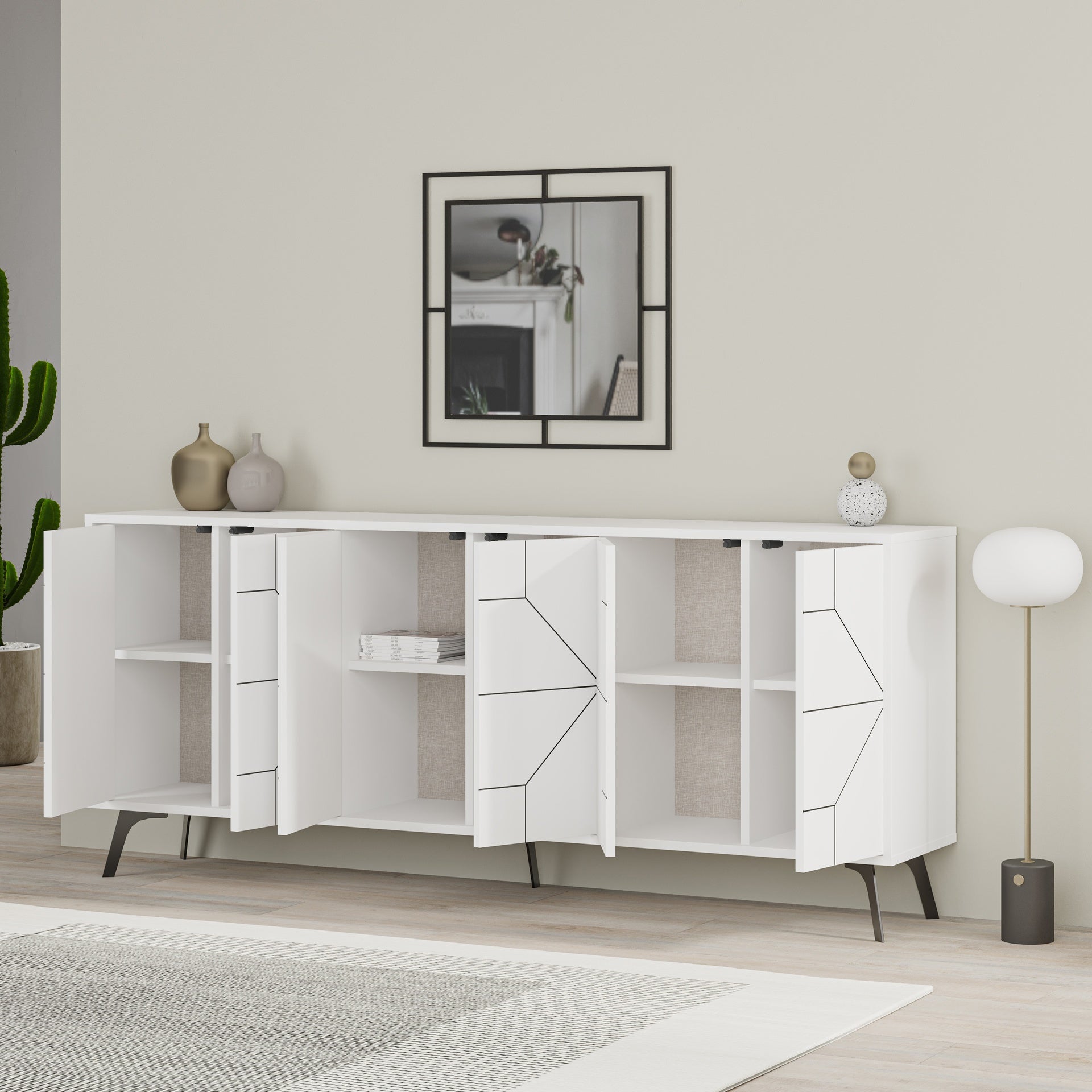 Madia con ante e disegno geometrico 184 cm colore bianco - Dune