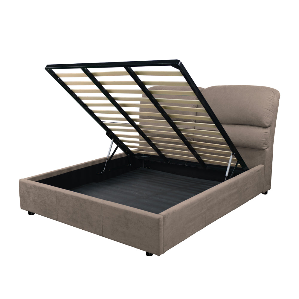 Letto matrimoniale con contenitore in tessuto colore tortora - Sofaback