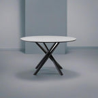 Tavolo rotondo con piano color cemento e gambe nere 120x76.5H cm - Vikto