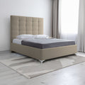 Letto matrimoniale contenitore con testiera alta in tessuto colore cappuccino - NapoliGrande