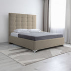 Letto matrimoniale contenitore con testiera alta in tessuto colore cappuccino - NapoliGrande