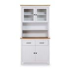 Bahut haut avec vitrine en bois massif couleur blanc et chêne 90x40x180H Miranda