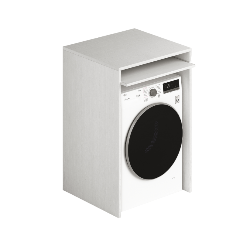 Cache-lave-linge avec tablette coulissante blanc frêne 71x65x105H cm