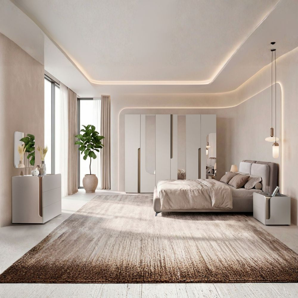 Camera da letto completa armadio 6 ante con specchi e letto contenitore colore cashmere e olmo biscotto - Tatido