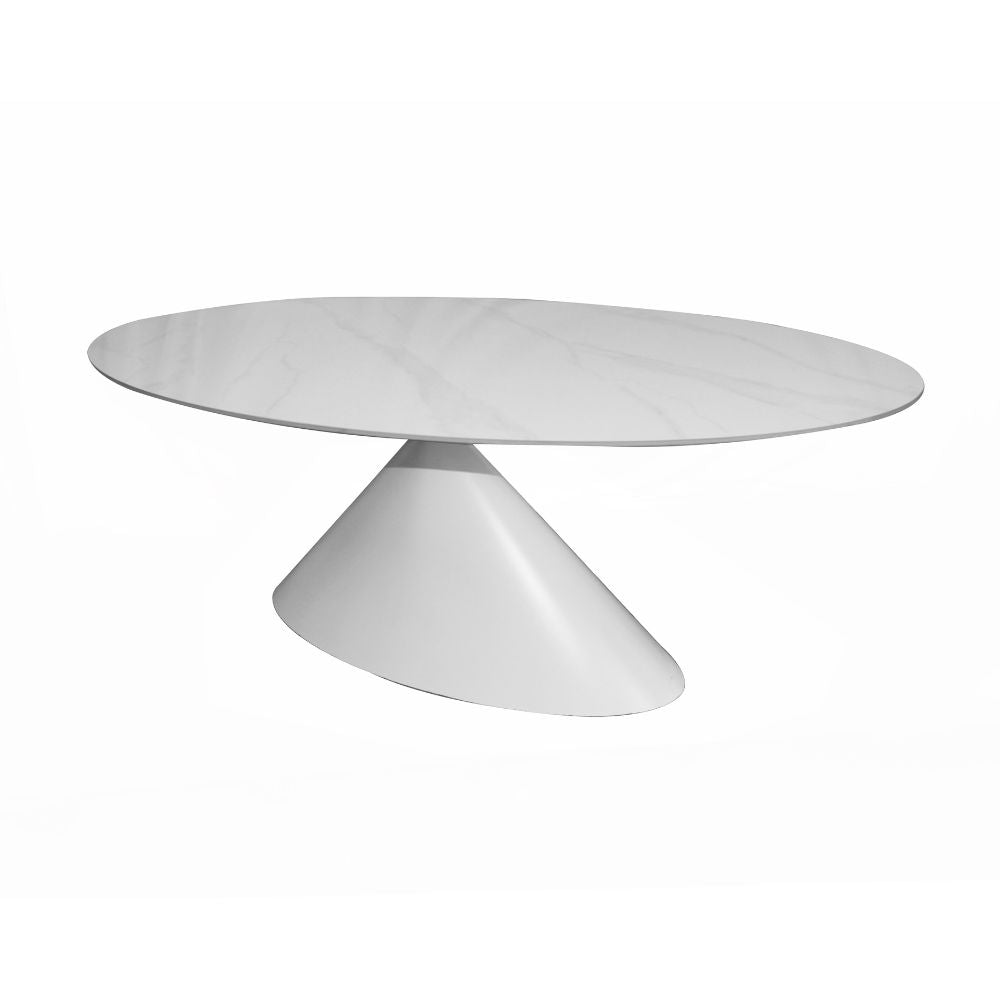 Tavolo ovale con piano effetto marmo bianco 200x100x76H Punto
