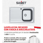Lavello incasso in acciaio inox satinato gocciolatoio sinistro 79x50 cm - Samet Classic 273