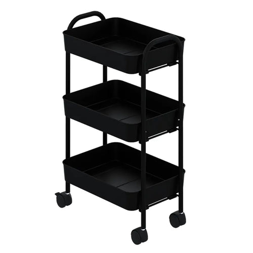 Carrello da cucina 3 ripiani in metallo nero con ruote - Tier