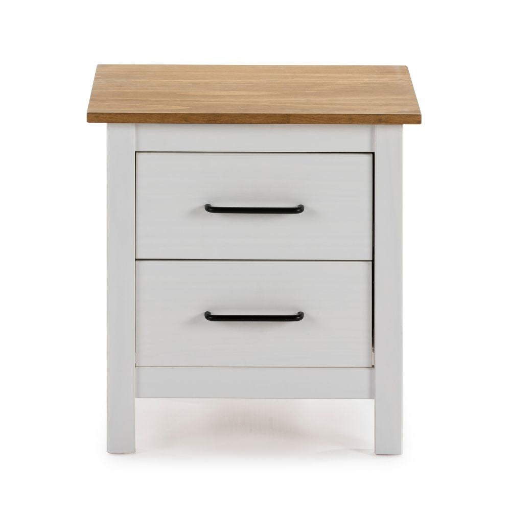 Table de chevet 2 tiroirs en pin massif blanc Miranda