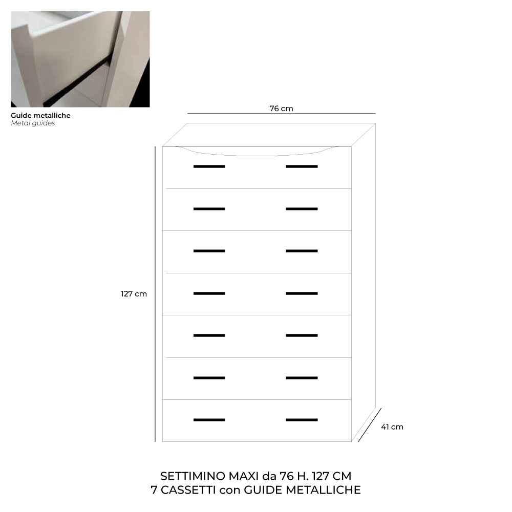 Cassettiera con 7 cassetti colore noce antico 76x41x127H cm - Settimino Maxi