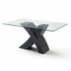 Tavolo fisso con piano in vetro e gambe incrociate effetto legno nero 150x90x76H Duncan