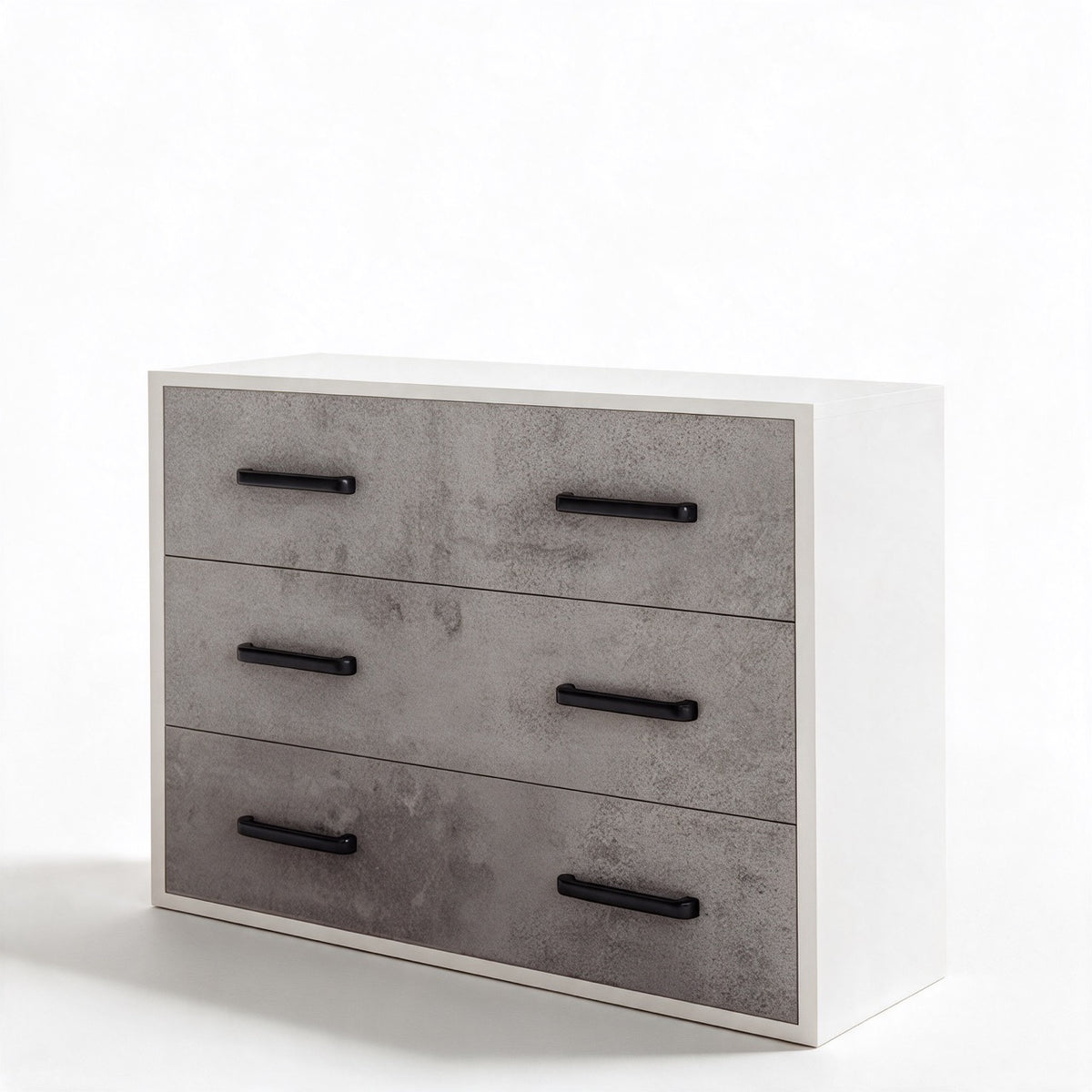 Comò con 3 cassetti colore bianco frassinato e cemento 91x81H cm