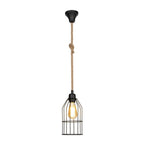 Lampada a sospensione in metallo nero e corda Halat ASZ0549