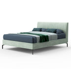 Letto matrimoniale con contenitore e testiera cuciture verticali colore verde marino - Aki