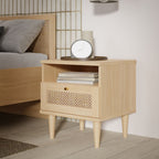 Comodino 1 cassetto in rovere con dettaglio effetto rattan 45.4x41.4x54.5H Livia