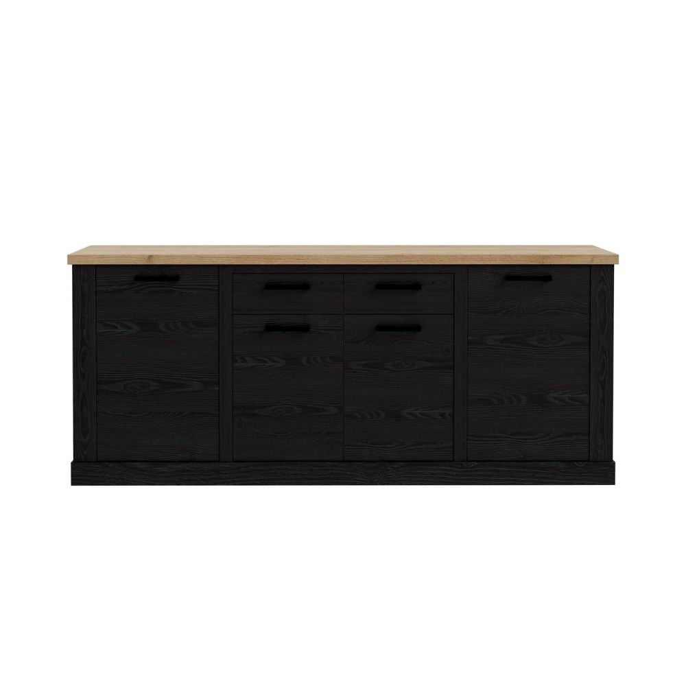 Madia 4 ante e 2 cassetti 213 cm nero cabezone con top rovere riviera Flux
