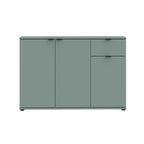 GNMK231L-U59 MEHRZWECK-ROLLCONTAINER SAGEGRÜN MIT DREI TÜREN + 1 SCHUBLADE B120CM