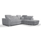 Ecksofa Carovigno mit rechter Ottomane und Stauraum-Pouf 270x240x75H aus grauem Teddystoff