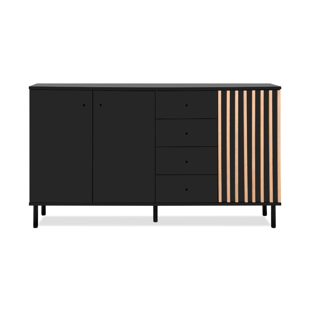 Madia con 3 ante e 4 cassetti colore nero con listelli rovere 160x90H cm - Bresso