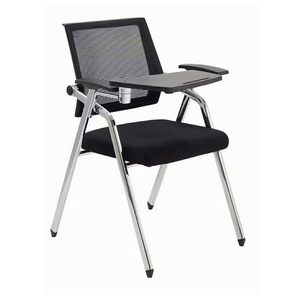 Sedia ufficio con tavolino ribaltabile e schienale in rete nero con gambe cromate - Loreto