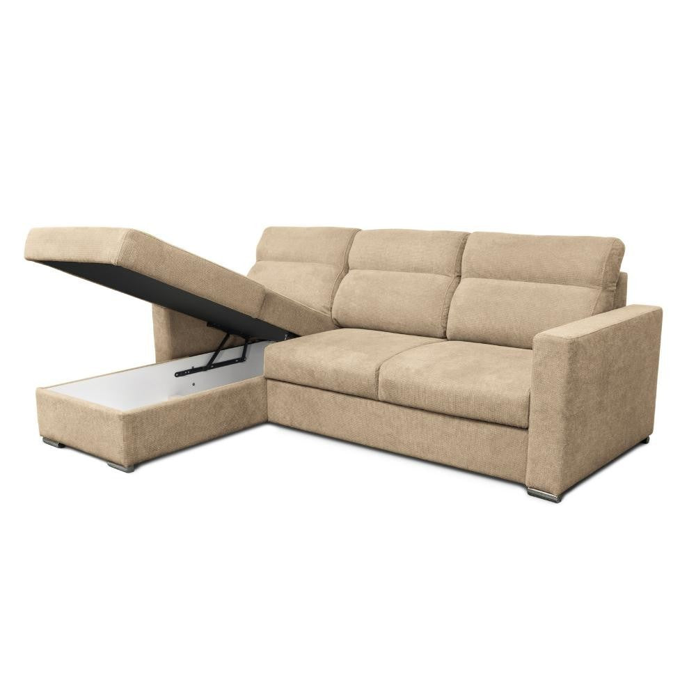 Ecksofa mit umkehrbarer Recamiere und Ausziehbett in Cappuccino - Kendall