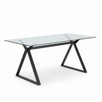 Tavolo da pranzo 150×90 cm in vetro temperato con gambe a cavalletto nere Skylar