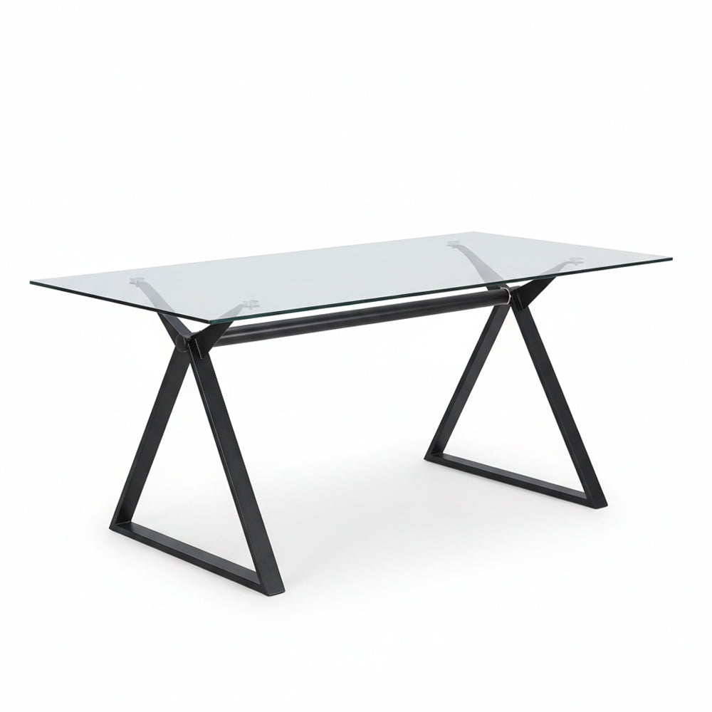 Tavolo da pranzo 180×90 cm in vetro temperato con gambe a cavalletto nere Skylar