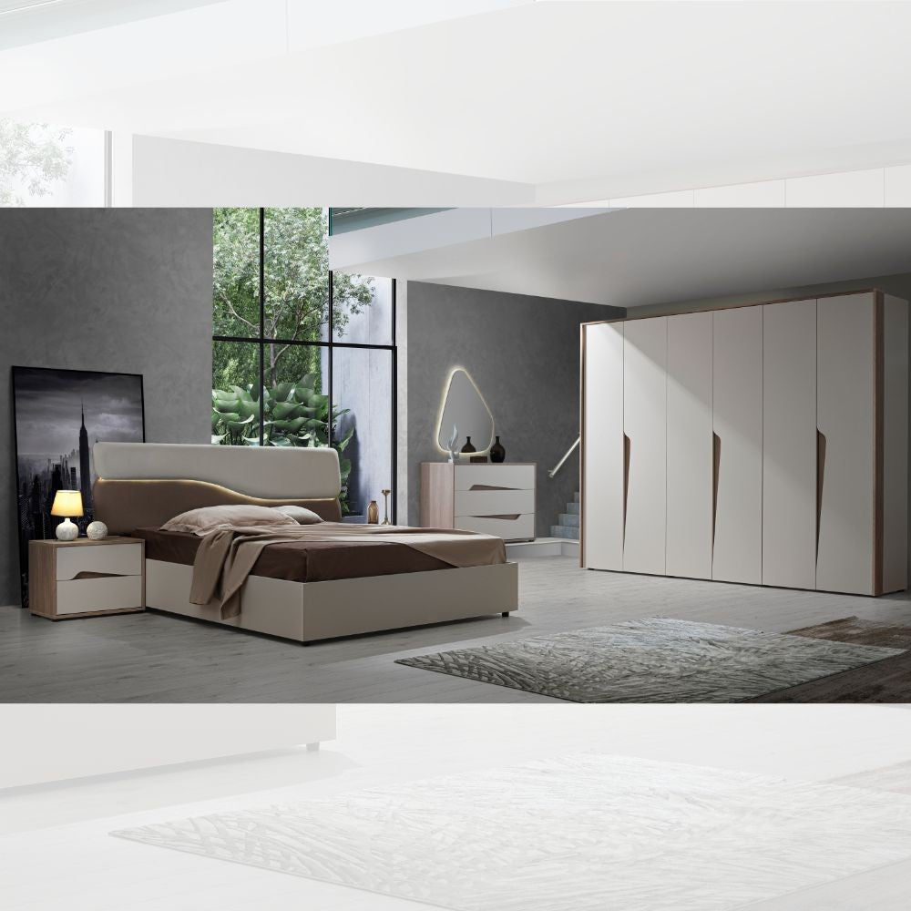 Camera da letto completa con letto contenitore colore cashmere e olmo - Lunar