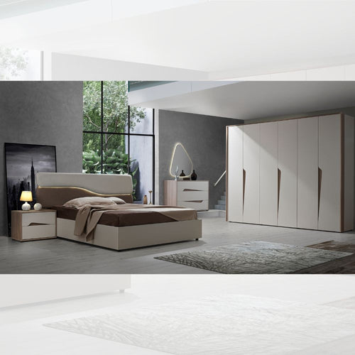 Chambre complète avec lit coffre couleur cachemire et orme - Lunar