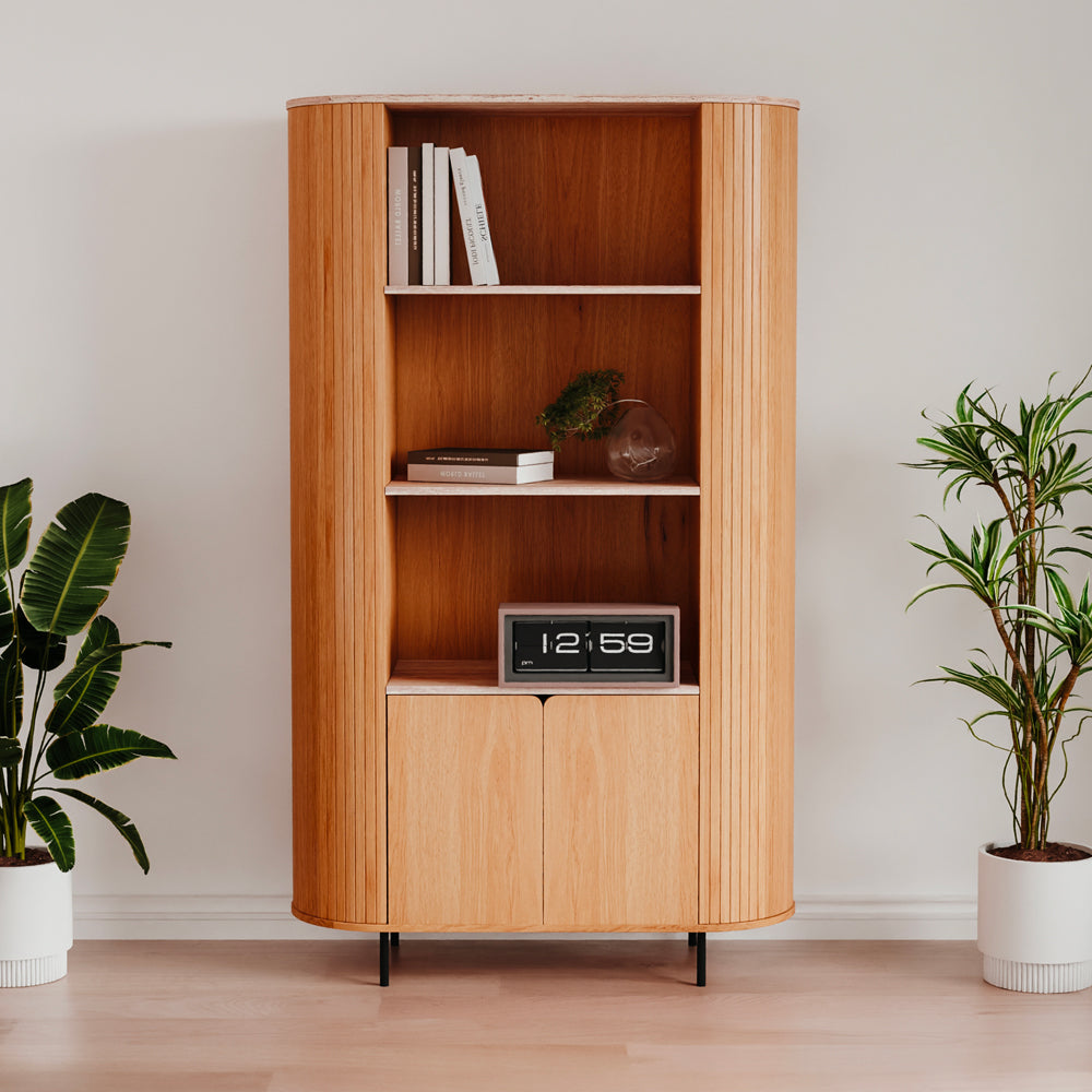Credenza colore rovere oak e ripiani effetto travertino e laterali listellati 100 cm Fabia53A 