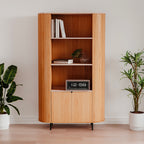 Credenza colore rovere oak e ripiani effetto travertino e laterali listellati 100 cm Fabia53A 