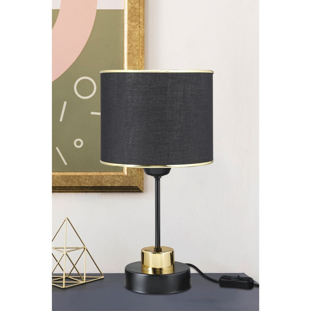 Lampada da tavolo in metallo e paralume tessuto nero Arden