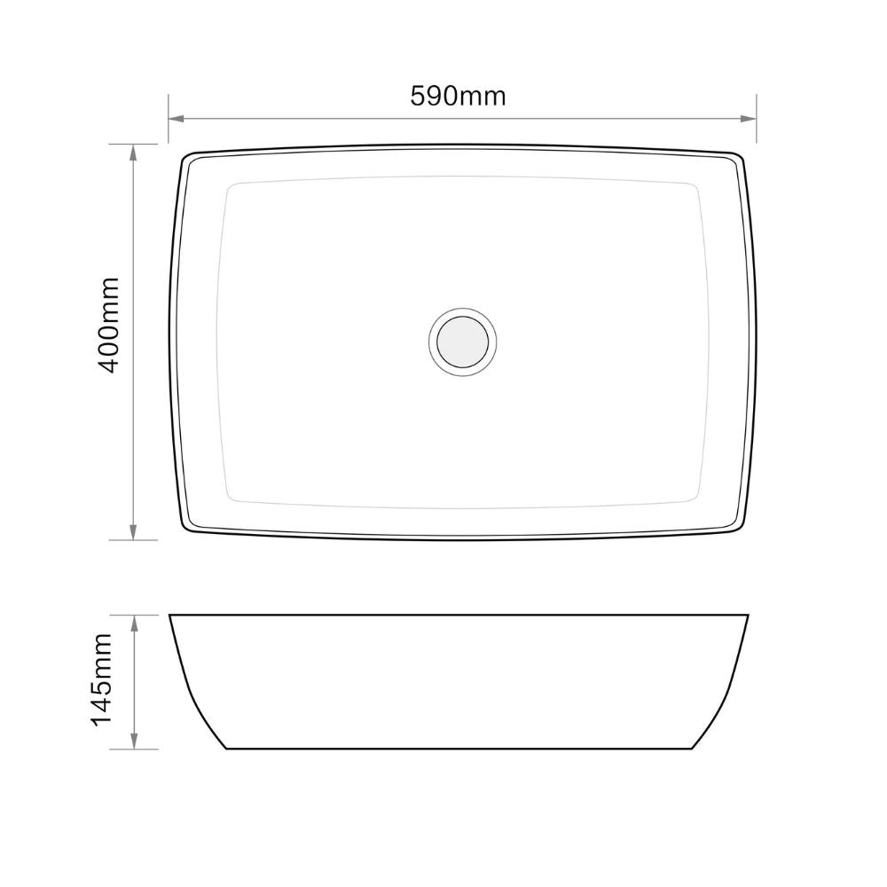 Lavabo da appoggio in ceramica nero opaco senza foro miscelatore 59x40x14.5H 9440B