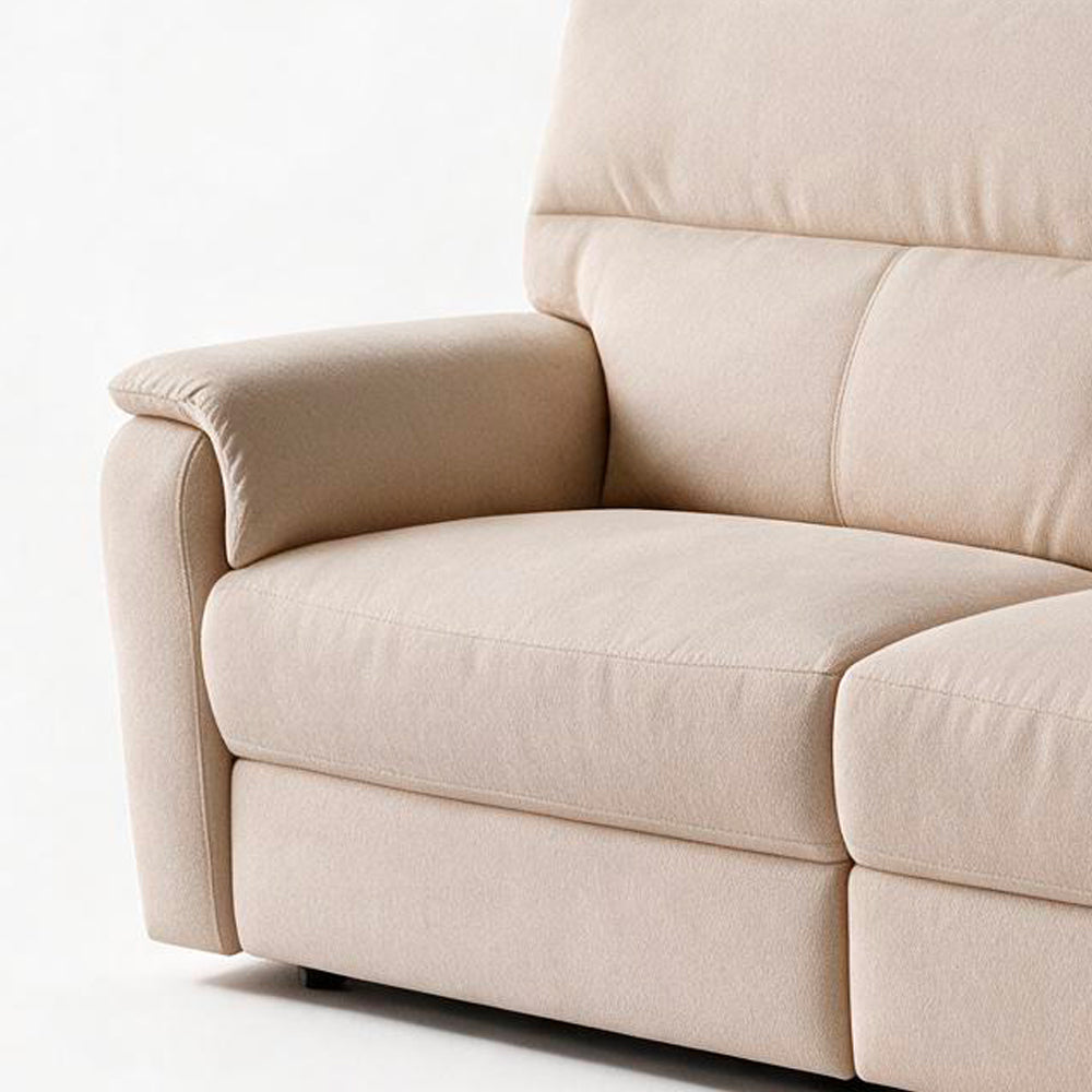 Divano relax 3 posti con 2 recliner elettrici in tessuto idrorepellente beige Alice