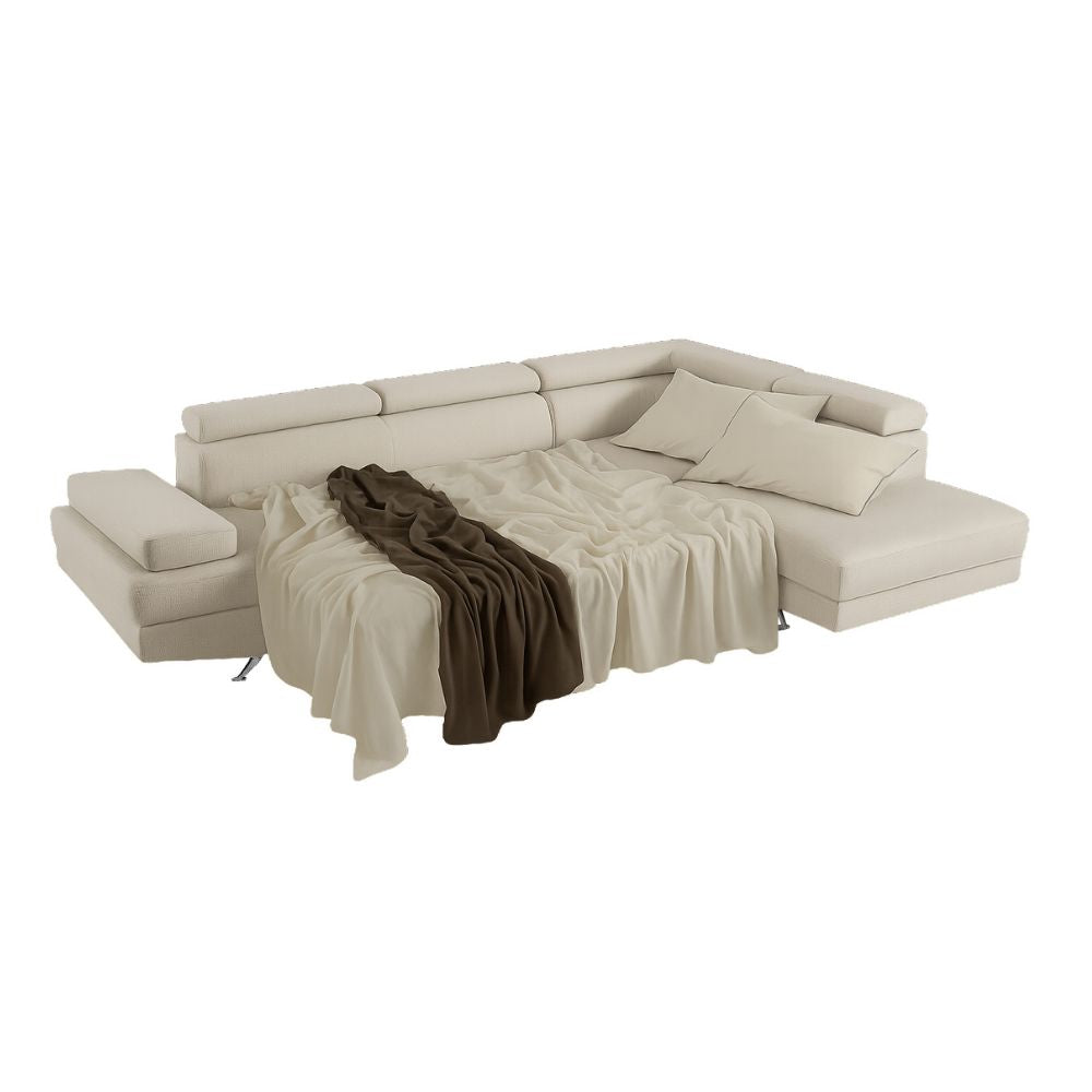Divano angolare destro con letto estraibile beige 297x206x79 Julie